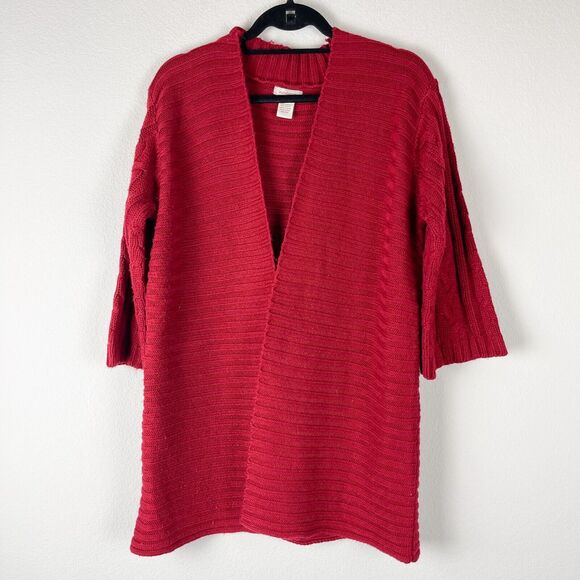 Sundance Long Cardigan Sweater Womens Medium Red Cable Knit Ribbed Boho Peasant - Picture 1 of 12